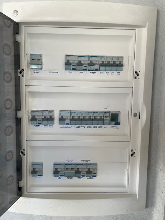 Quadro elettrico con interruttori differenziali, altra vista